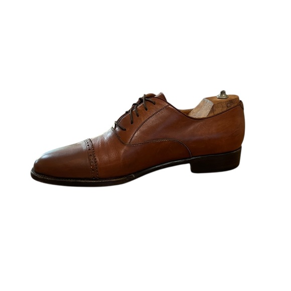 Salvatore Ferragamo Men’s Cigar Brown Leather Cap-toe Lace-up Shoes US Size 9